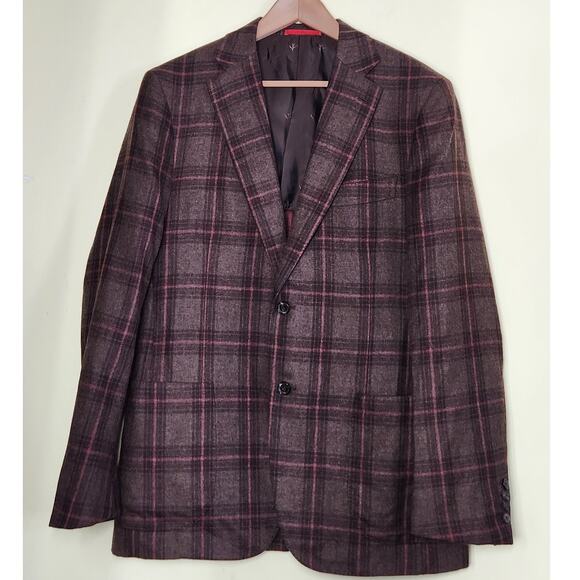 Isaia Napoli Capri Sport Jacket Aquacashmere Boyds Mens 50R Blazer Brown Plaid - Picture 1 of 13